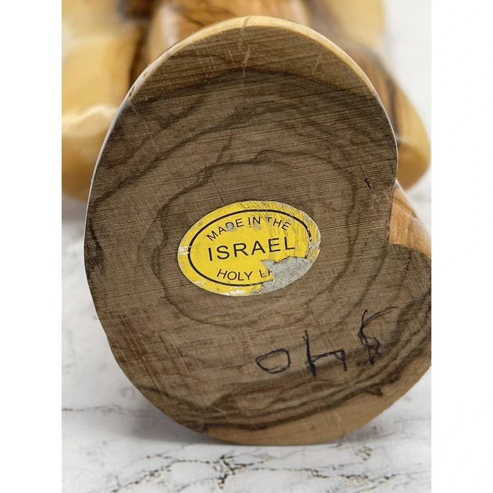 Hand Carved Wooden Angel‎ Holding Baby  7 1/2 Inches Tall Made in Israel